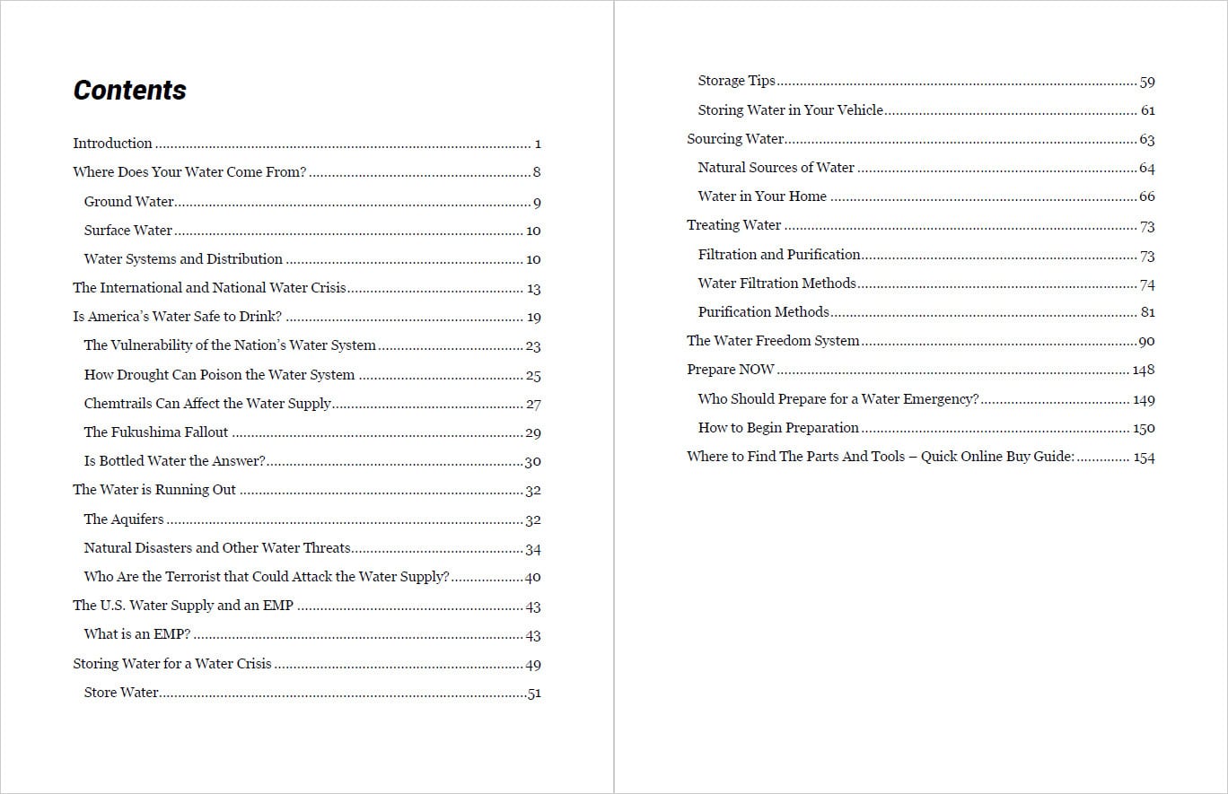 water freedom system table content